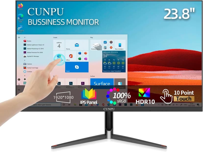 24 Inch Touchscreen Monitor, 10 Point Touch, FHD 1080P 75Hz IPS Screen, 100% SRGB, VESA Wall Mountable, Tilt Adjustment, VGA HDMI USB for PC, Laptop Business & Work Station, Warehouse