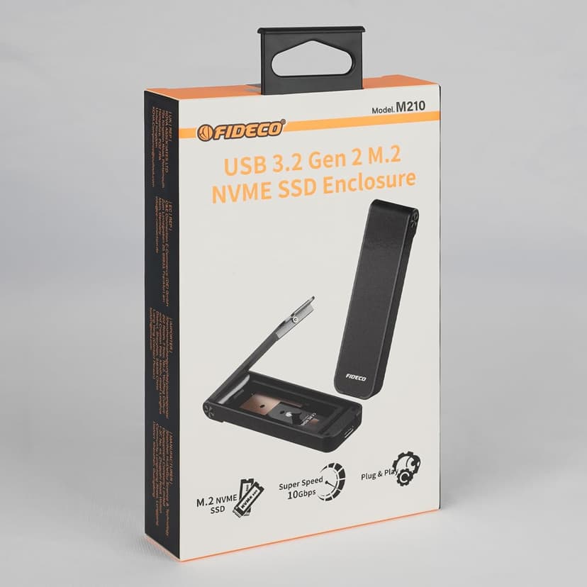 FIDECO M.2 NVMe SSD Enclosure, USB 3.2 Gen 2 to PCIe NVMe Adapter, Sandwich Style Design, Tool-Free Installation, Support UASP and Trim