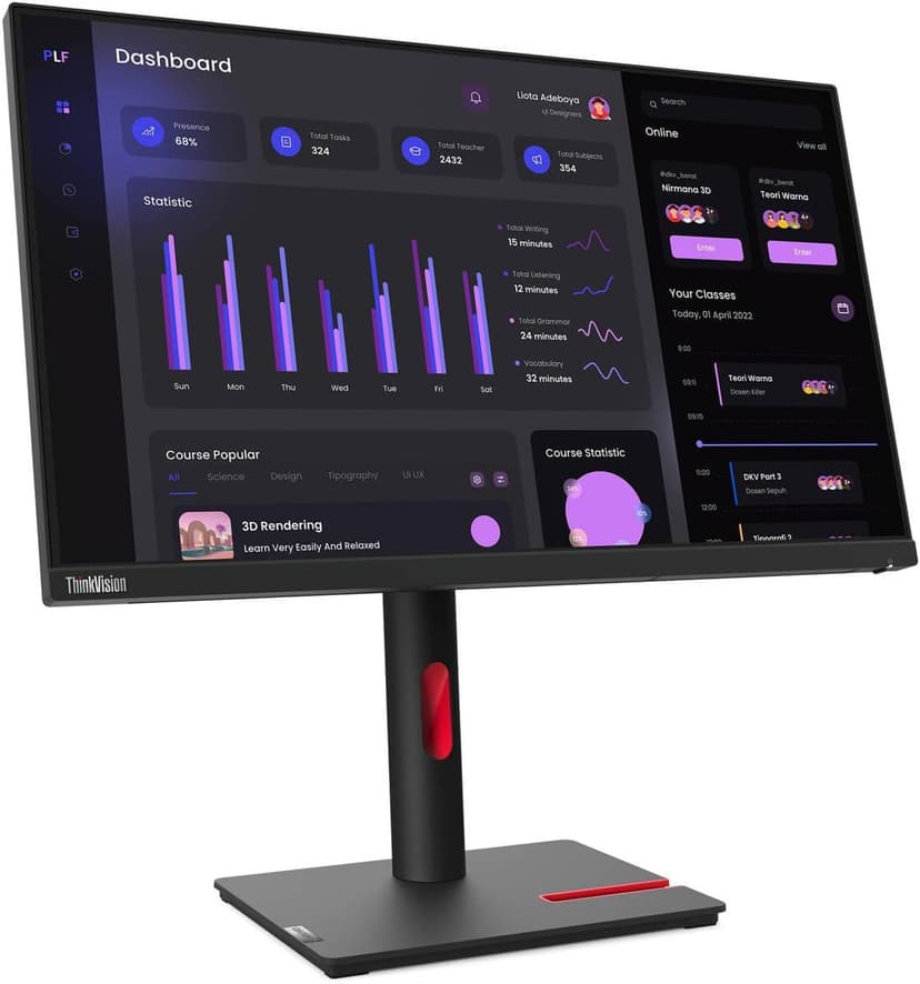 Lenovo ThinkVision T24i-30 24" Class Full HD LED Monitor - 16:9 - Raven Black