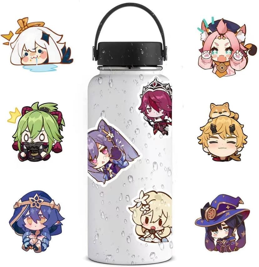 Genshin Impact Stickers Set 50pcs/60pcs/64pcs Cute Stickers for Water Bottles Genshin Impact Merch, Free Keychain (Set 3 (50 pcs))