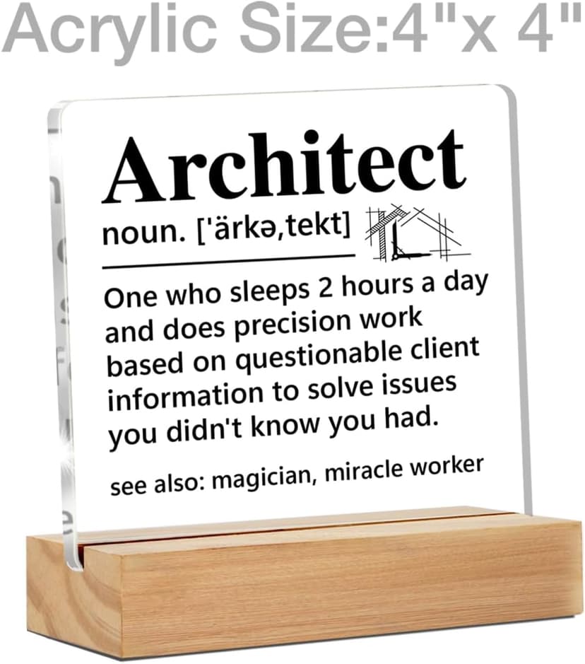Architect Gifts for Men Women, Funny Architecture Architectural Engineering Gifts, Architect Definition Clear Desk Decorative Sign Office Home Acrylic Decor