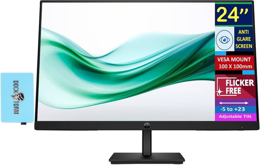 HP 24" FHD VA Monitor with 5 ms Response Time, Anti-Glare, Flicker Free, VESA Mount (100x100mm), HDMI, VGA & Dockztorm USB Port Expander, Black Color (2025 Latest Model)