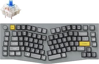 Keychron Q10 Wired Custom Mechanical Keyboard Knob Version, 75% Alice Layout QMK/VIA Programmable Macro with Hot-swappable Gateron G Pro Blue Switch Compatible with Mac Windows Linux (Grey)