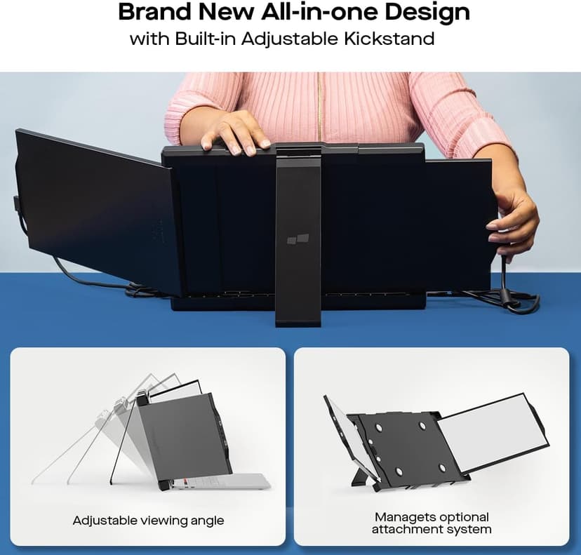 Trio Max 14.1" Mobile Pixels Portable Laptop Monitor(2025 Version), FHD IPS Triple Monitor with Built-in Kickstand, Type-C/USB A Laptop Screen Extender(Optional Magnets), Windows/Android/macOS/Switch