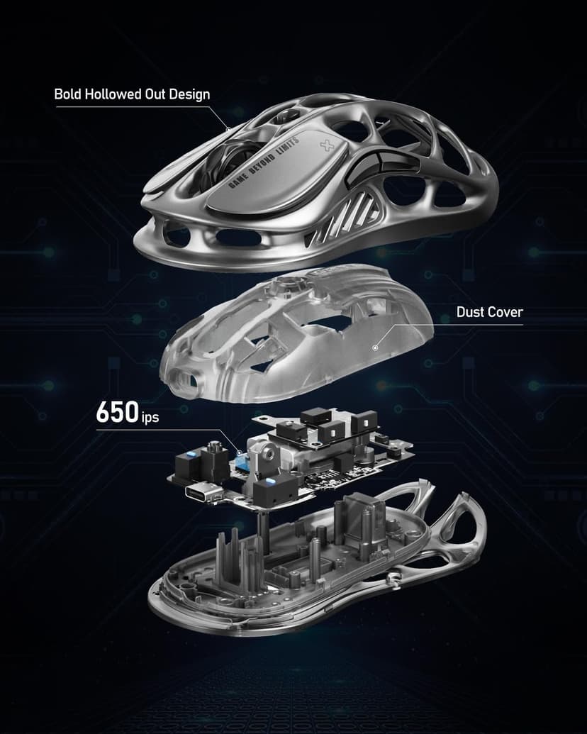 GravaStar Mercury M2 Wireless Gaming Mouse with 26,000 DPI, PAW3395DM Sensor -79g Lightweight Hollowed-Out Design -5 Programmable Buttons -5 Dynamic Lightsync RGB