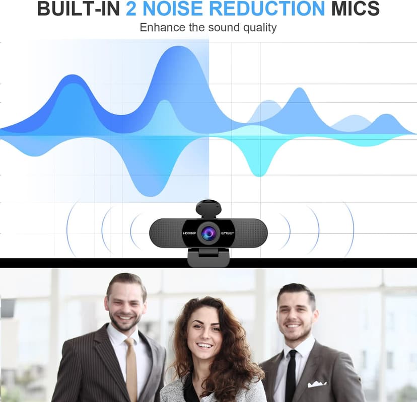 EMEET 1080P Webcam with Microphone, C960 Web Camera, 2 Mics Streaming Webcam, 90°FOV Computer Camera, Plug and Play USB Web Cam for Online Calling/Conferencing, Zoom/Teams/Facetime/YouTube, Laptop/PC