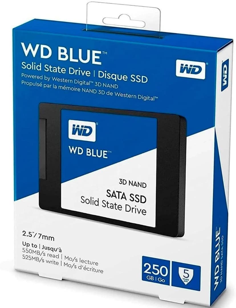 Western Digital 250GB WD Blue 3D NAND Internal PC SSD - SATA III 6 Gb/s, 2.5"/7mm, Up to 550 MB/s - WDS250G2B0A