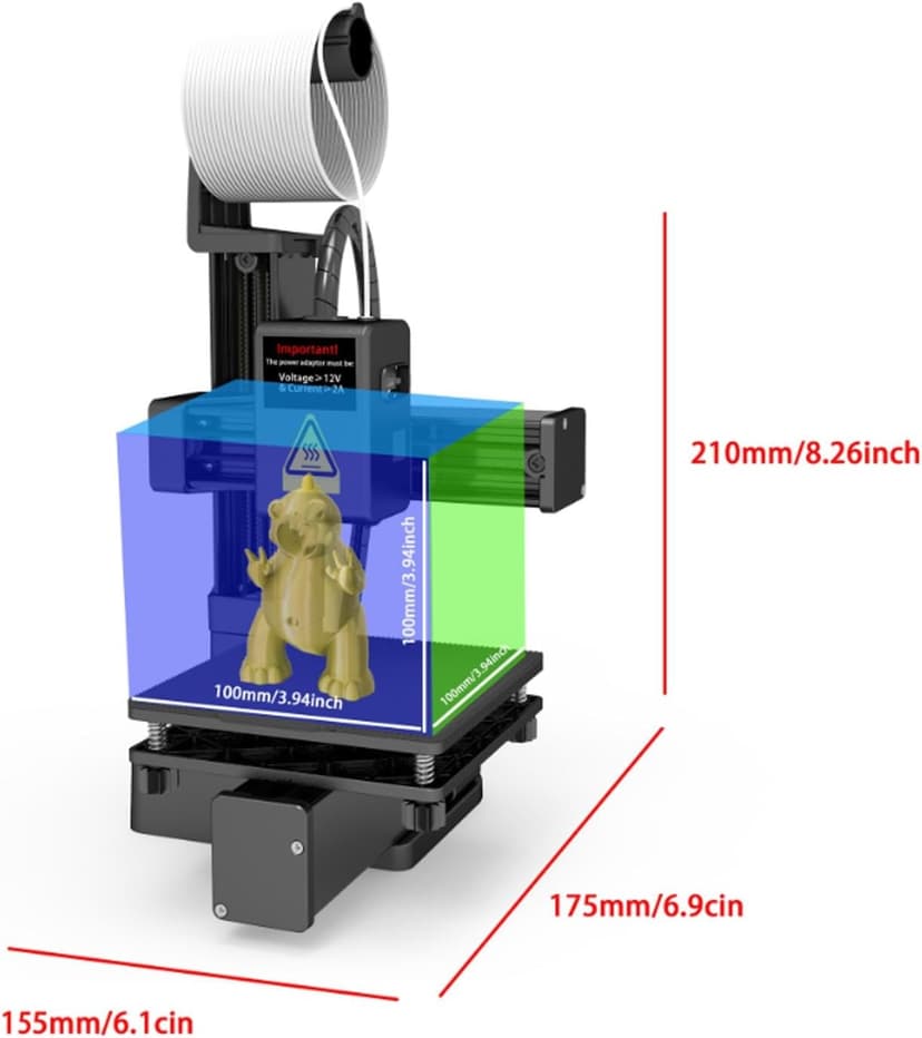 FOSA Small Entry Level Portable 3D Printer, 100x100x100mm Print Compact FDM 3D Printer with Removable Build Plate, Supports 1.75mm PLA TPU Filament for Beginners (US Plug)