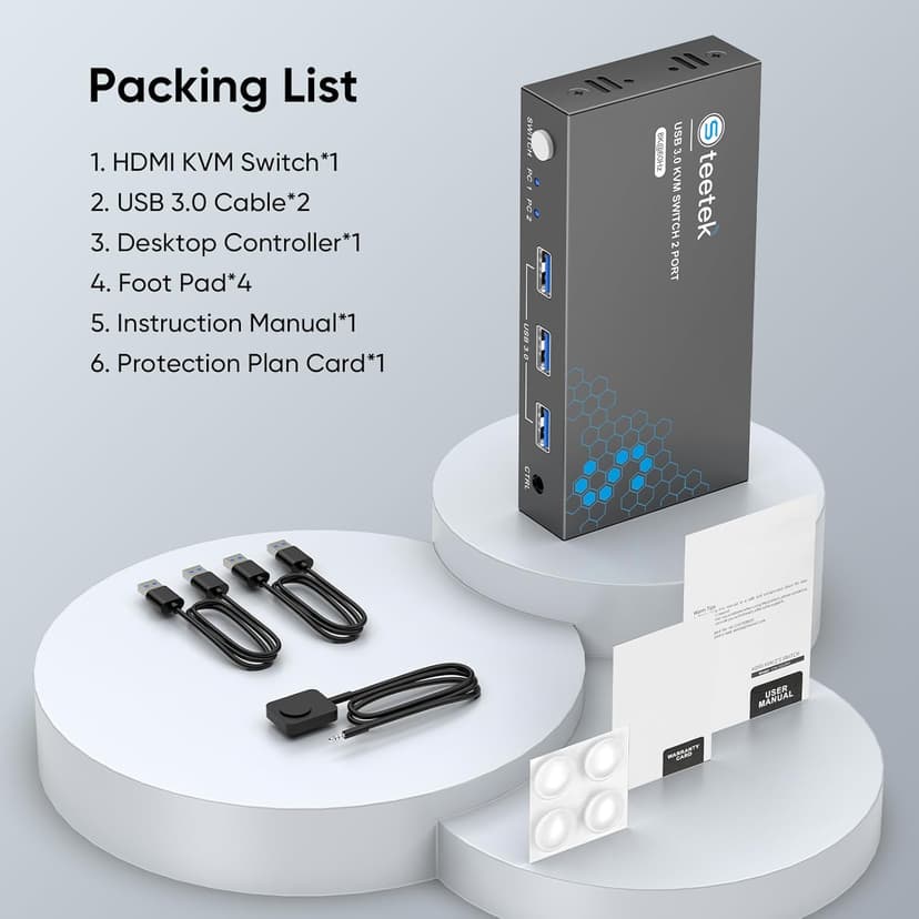 USB 3.0 HDMI KVM Switch 1 Monitor 2 Computers, 8K@60Hz KVM Switches for 2 Computers Sharing Monitor Keyboard Mouse Hard Drives Printer,with EDID Adaptive,2*USB Cable and Controller.