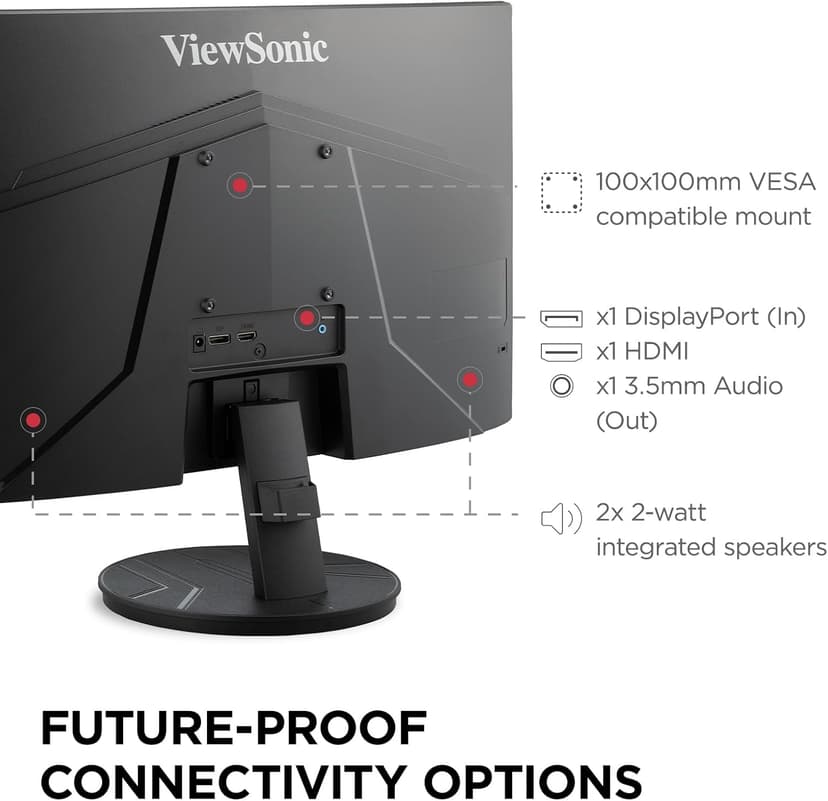 ViewSonic VA2416C 24 Inch Full HD 1080p Frameless Curved Monitor with Variable Refresh Rate, Eye Care, HDMI, and DisplayPort Inputs for Home and Office
