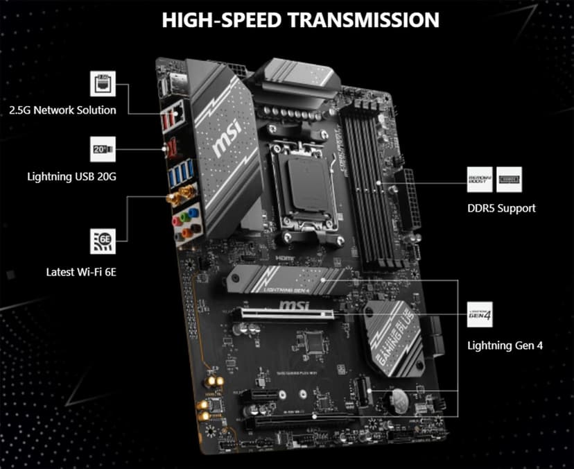 INLAND AMD Ryzen 5 7600X CPU Processor with MSI B650 Gaming Plus WiFi Gaming Motherboard(AM5, ATX, DDR5, PCIe 4.0, Wi-Fi 6E), Soly by Micro Center