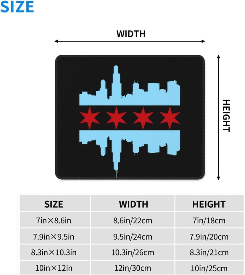 Chicago City Flag Skyline Mouse Pad, Laptop Office Desk Accessories Wireless Mouse Pad Mouse Pad Non-Slip Water Resistant Desk Mat Premium Computer Accessories, Black