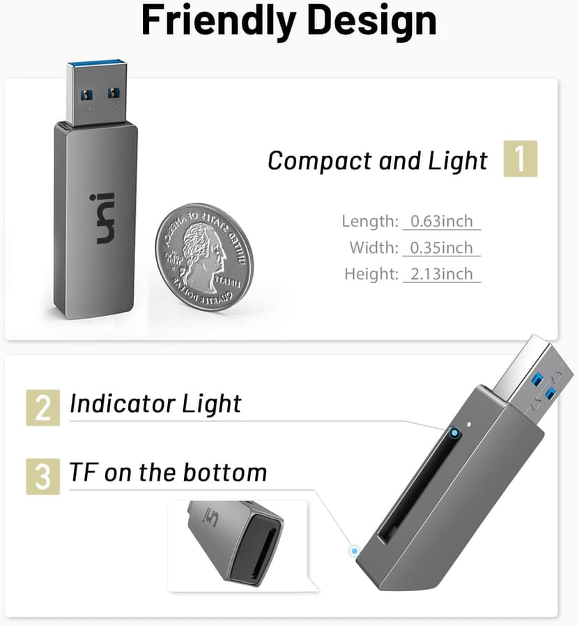 uni SD Card Reader, USB 3.0 SD Card Adapter High-Speed Micro SD Memory Card Reader Support SD/Micro SD/TF/SDHC/SDXC/MMC/UHS-I Card Compatible with Mac, Win, Linux, PC, Laptop, Chromebook, Camera