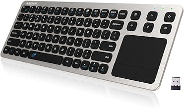 Arteck 2.4G Wireless Touch TV Keyboard with Easy Media Control and Built-in Touchpad Mouse Solid Stainless Ultra Compact Full Size Keyboard -Connected Computer, Smart TV, HTPC