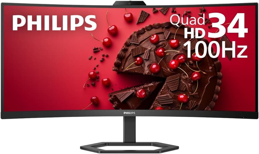 Philips 34E1C5600HE 34'' UltraWide QHD 21:9 Monitor with Built-in Windows Hello Webcam & Noise Canceling Mic, USB-C Docking, Stereo Speakers, 100Hz, 4-Year Advance Replacement