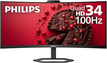 Philips 34E1C5600HE 34'' UltraWide QHD 21:9 Monitor with Built-in Windows Hello Webcam & Noise Canceling Mic, USB-C Docking, Stereo Speakers, 100Hz, 4-Year Advance Replacement