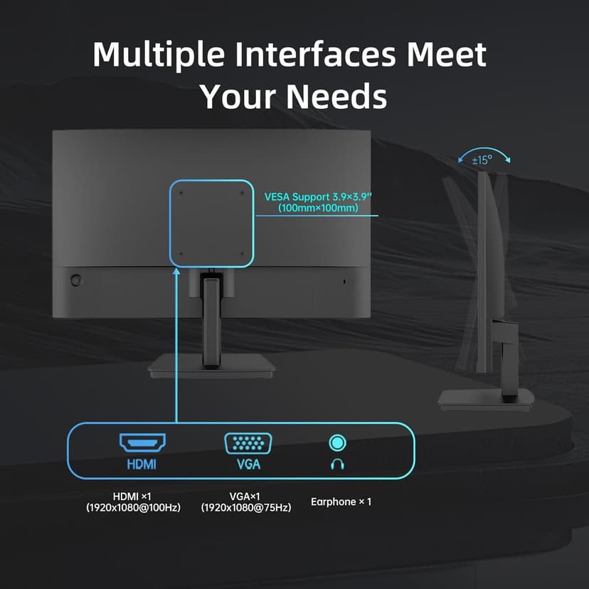 24 inch Monitor - 1080P Monitor, 100Hz FreeSync Gaming Moniter with HDR10,VESA Mountable, Adjustable Tilt, ZeroFrame Design, HDMI,VGA,Earphone Ports, PC Monitors for Office