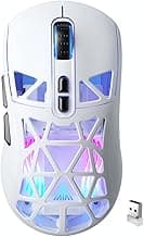 SM802 White Wireless Gaming Mouse,10000 DPI,Tri-Mode Wired/BT 5.0/2.4GHz Wireless Mouse Gaming with Side Button,RGB Programmable Macro Mouse for Laptop