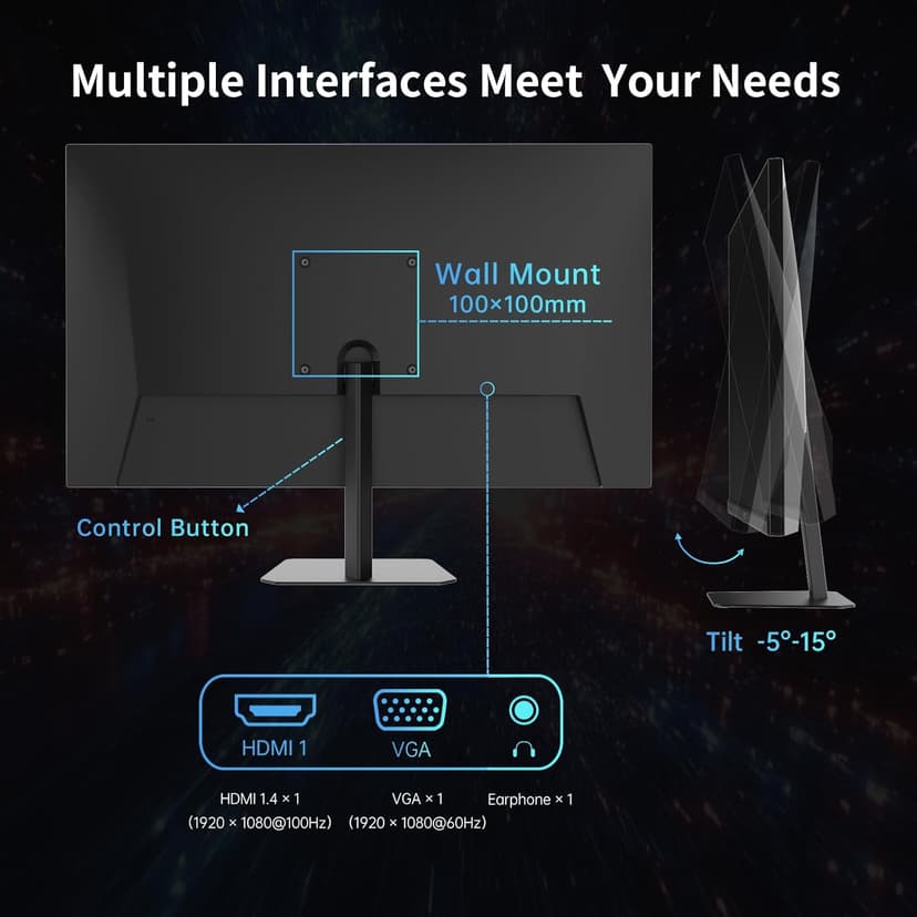 24.5 Inch 100Hz IPS Computer Monitor - FHD(1920 x 1080P), Anti-Blue Light Screen, 126% sRGB, 16.7M, Support FreeSync and GSync, PC Monitor for Casual Gaming and Working