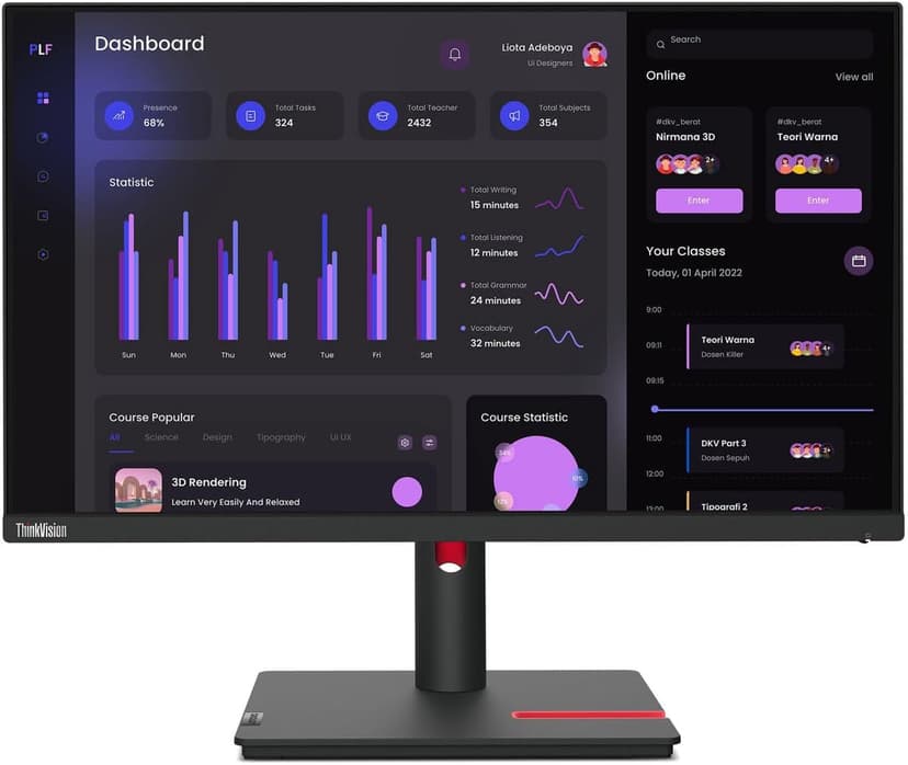 Lenovo ThinkVision T24i-30 24" Class Full HD LED Monitor - 16:9 - Raven Black