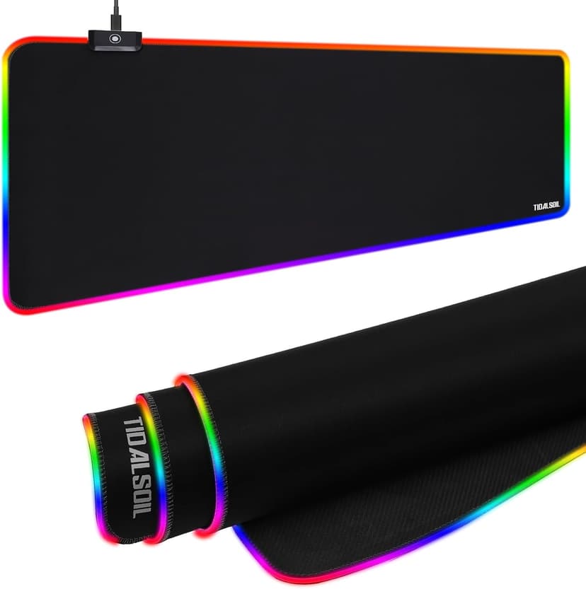 RGB Gaming Mouse Pad, 31.5 x 11.8 Inch Oversized Mouse Mat with 12 Light Modes, Non-Slip Rubber Base, Large Keyboard Pad for PC Gaming, Office, Black