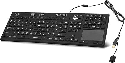 SIIG Wired Silicone Washable USB-A Keyboard with Touchpad, 110-key Layout, Industrial & Medical Grade, Dustproof, IP68 Compliant, 5 Levels Brightness, Silent & Quiet, Windows, Mac (JK-US0W11-S1)