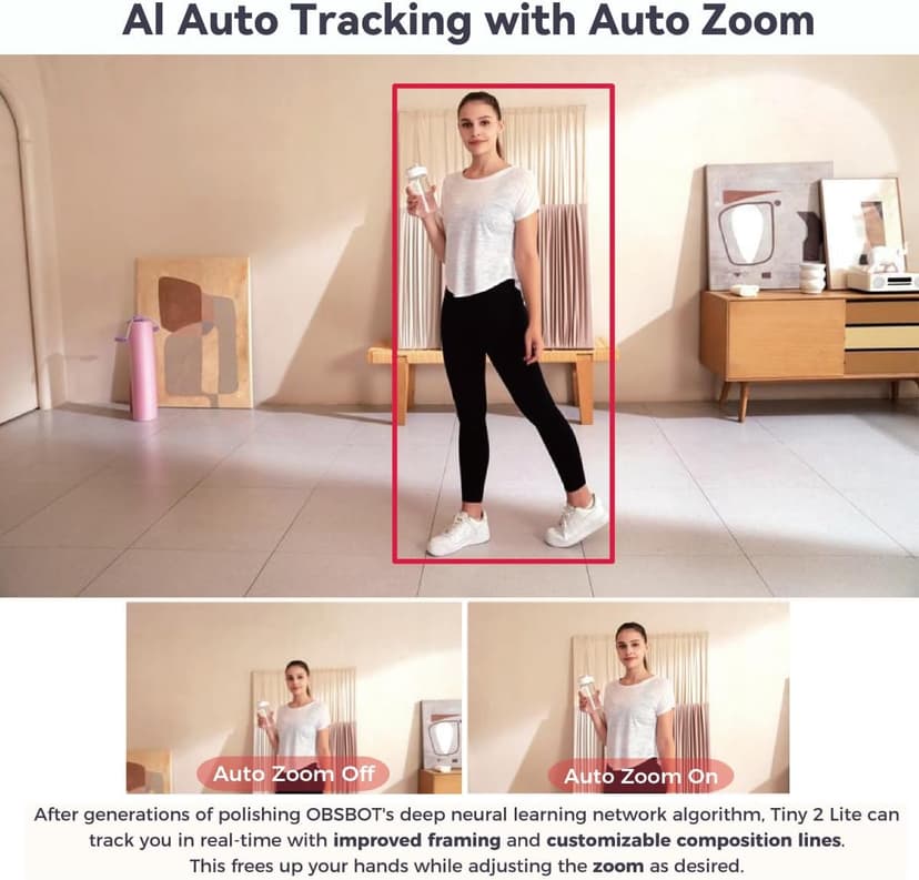 OBSBOT Tiny 2 Lite AI-Powered 4K UHD PTZ Webcam,1/2" CMOS 4X Digital Zoom AI Auto Tracking with Auto Zoom Gesture Control 2.0, LiveStream for Game/Meeting/Online Educate, W Mini Tripod