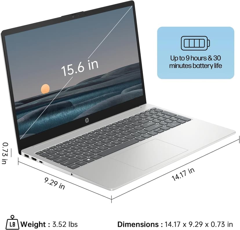 HP 15.6" FHD Linux Laptop, Anti-Glare Display, 10-Core Intel i5-1235U, 32GB RAM, 2TB SSD + 256GB Portable SSD, KeyPad, WiFi 6, Webcam, USB-C, Linux Ubuntu OS