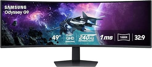SAMSUNG 49" Odyssey G9 (G95C) Series DQHD 1000R Curved Gaming Monitor, 240Hz, 1ms(GtG), DisplayHDR 1000, AMD FreeSync Premium Pro, Eye Saver Mode, Auto Source Switch+, LS49CG950ENXZA, 2024