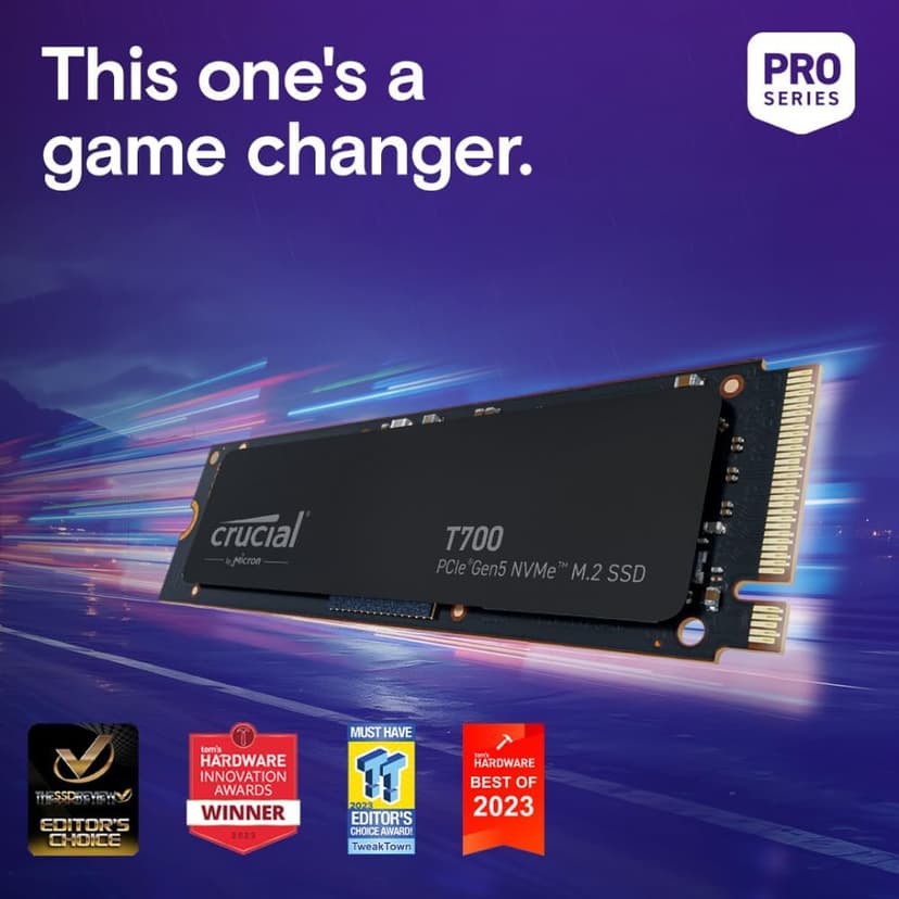 Crucial T700 4TB Gen5 NVMe M.2 SSD - Up to 12,400 MB/s - DirectStorage Enabled - CT4000T700SSD3 - Gaming, Photography, Video Editing & Design - Internal Solid State Drive