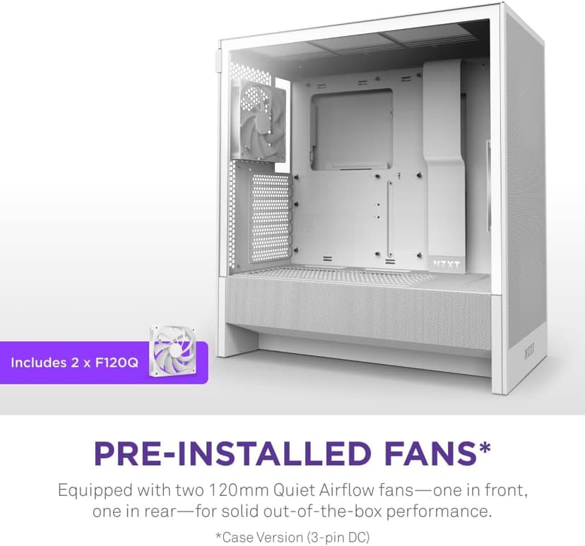 NZXT H5 Flow 2024 - Compact ATX Mid-Tower PC Gaming Case - High Airflow - 2 x 120mm Fans Included - 360mm Front & 240mm Top Radiator Support - Cable Management System - Tempered Glass - White
