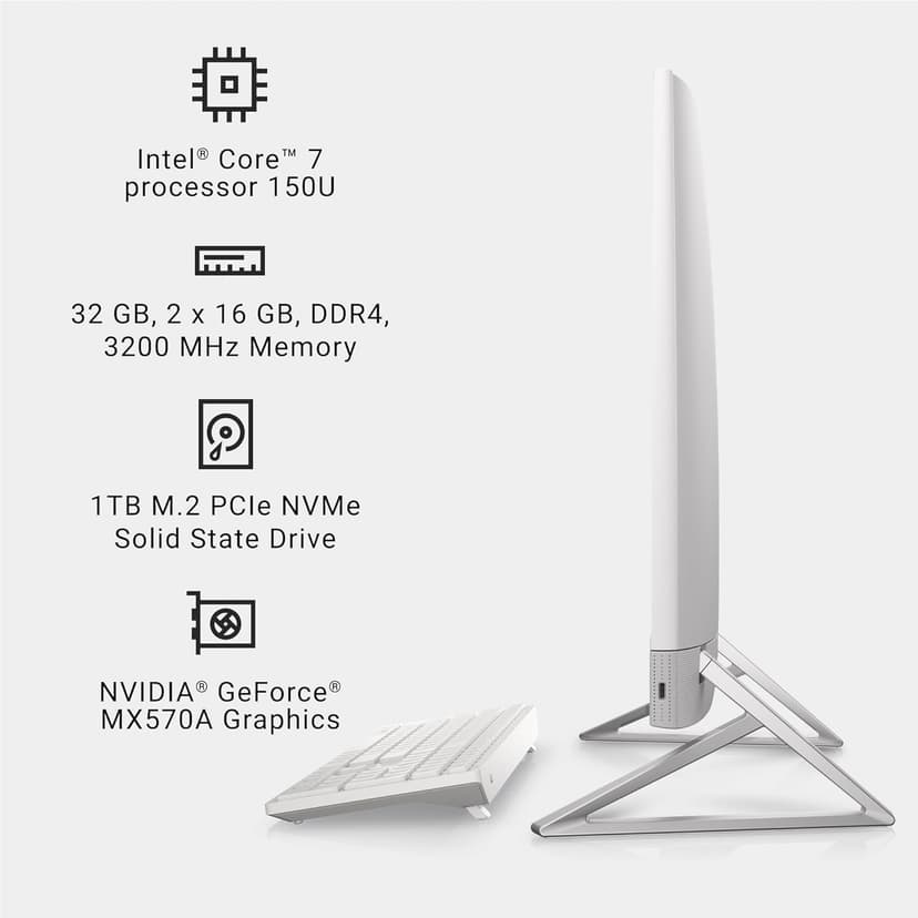 Dell Inspiron 7730 All in One Desktop - 27-inch FHD Touchscreen Display, Intel Core 7-150U, 32GB DDR4 RAM, 1TB SSD, NVIDIA GeForce MX570A 2GB GDDR6, Windows 11 Pro, Onsite & Migrate Service - White