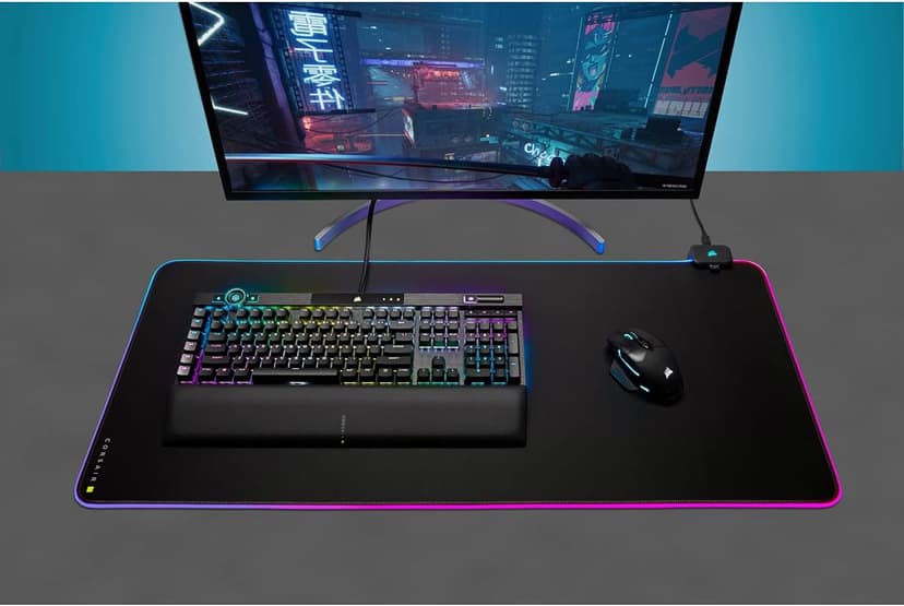 CORSAIR MM700 RGB Extended Cloth Gaming Mouse Pad - 36.6" x 15.8" - 360° RGB Lighting - Two USB Port Hub - Thick Rubber - Black