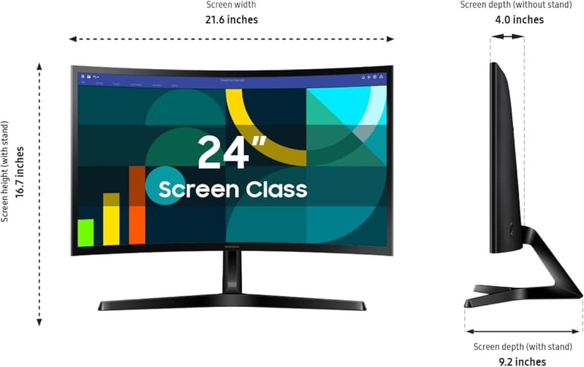 Samsung 24" Essential S3 (S36GD) Series FHD 1800R Curved Computer Monitor, 100Hz, Game Mode, Advanced Eye Comfort, HDMI and D-sub Ports, LS24D366GANXZA