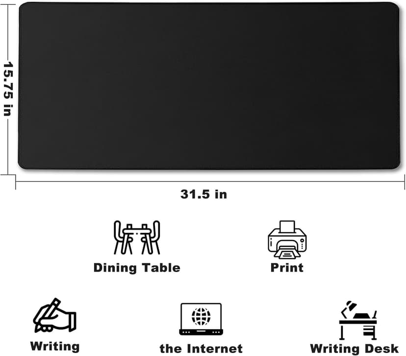 Large Mouse Pad, Desk Mat Office Desk Pad Gaming Mouse Pad with Stitched Edges, 31.5" x 15.7" Mousepad with Non-Slip Waterproof Rubber Base for PC Laptop Desk Home Office Accessories, Black