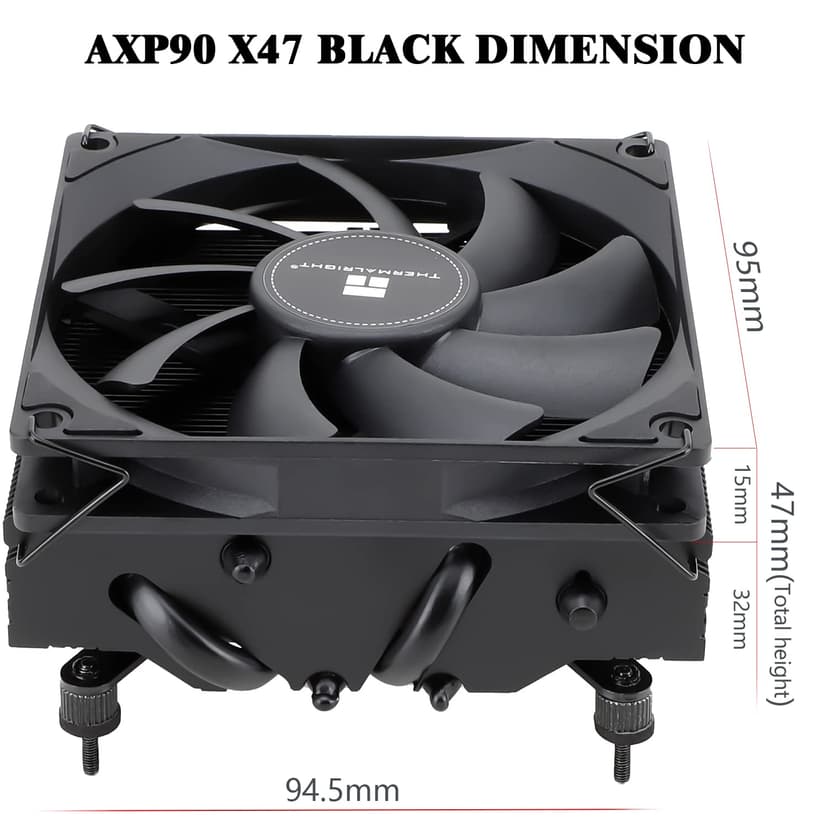 Thermalright AXP90 X47 Black Low Profile CPU Cooler, with 92mm TL-9015B Slim PWM Fan, ITX CPU Cooler, AGHP Technology, 47mm Height,for AMD AM4 AM5/Intel 1150/1151/1155/1851/1200/1700(AXP90 X47 Black)