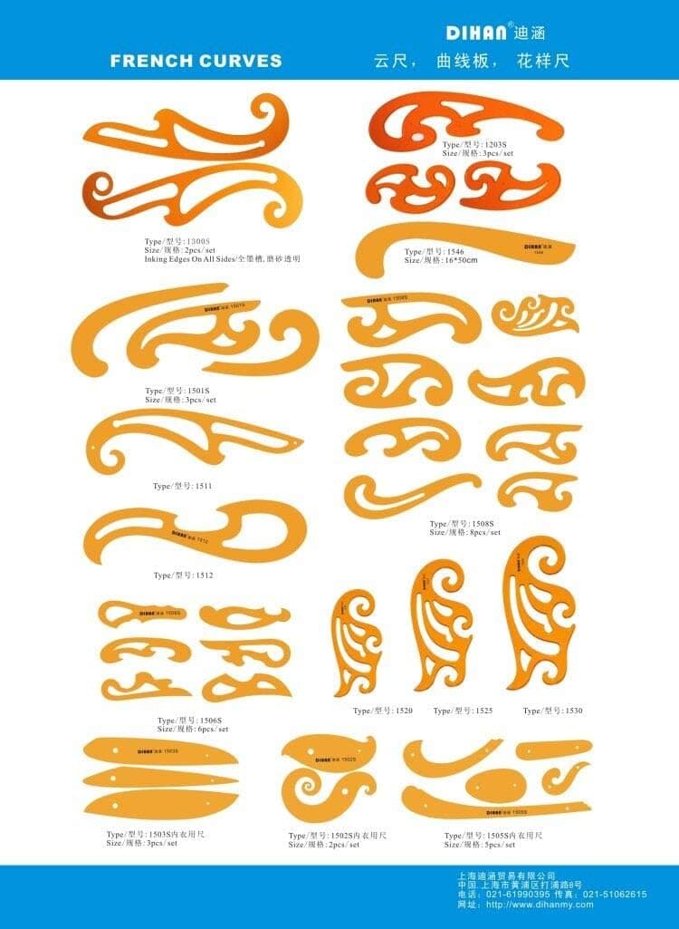 DIHAN #1203S 3 Pcs Set Drawing Drafting Template Tools Plastic French Curve Ruler Useful for Students, Teachers, Engineers, Architects, Craft, Art Designers