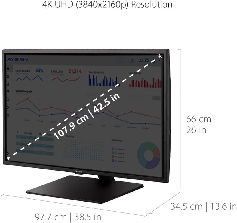 ViewSonic VX4381-4K 43 Inch Ultra HD MVA 4K Monitor Widescreen with HDR10 Support, Eye Care, HDMI, USB, DisplayPort for Home and Office, Black