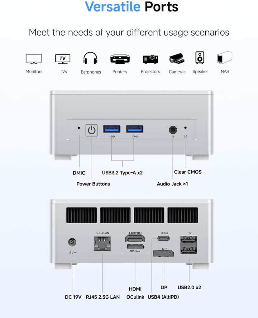 MINISFORUM UM880 Plus Mini PC AMD Ryzen 7 8845HS(8C/16T, up to 5.1GHz), 32GB DDR5 1TB PCIe4.0 SSD, HDMI+DP+USB4 Triple Outputs, OCuLink Port, 2.5G LAN, 5x USB Port, Radeon 780M Graphics Micro Computer