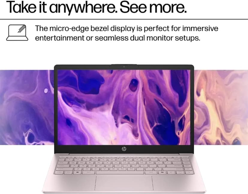 HP 14 Ultrabook • Back to School Limited Edition w/Microsoft 365 • Intel 4-Core CPU • 8GB RAM • 1.6TB Storage (128GB OnBoard w/ 512GB Portable Drive + 1TB OneDrive) • Tranquil Pink • Win 11
