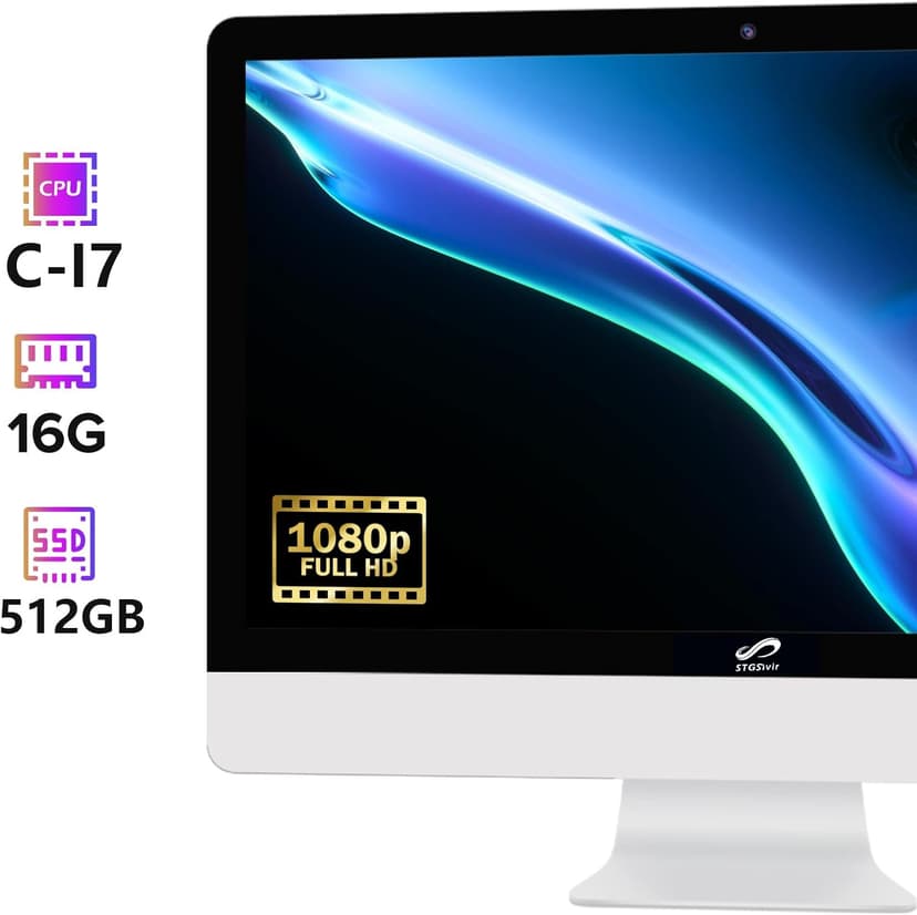 STGSivir All in One Desktop Computer 24" FHD Display, Intel Core i7 up to 3.9GHz, 16G Memory, 512G SSD, WiFi 5, Bluetooth, RGB Keyboard & Mouse & Mouse Pad, Webcam, Windows 10 Home
