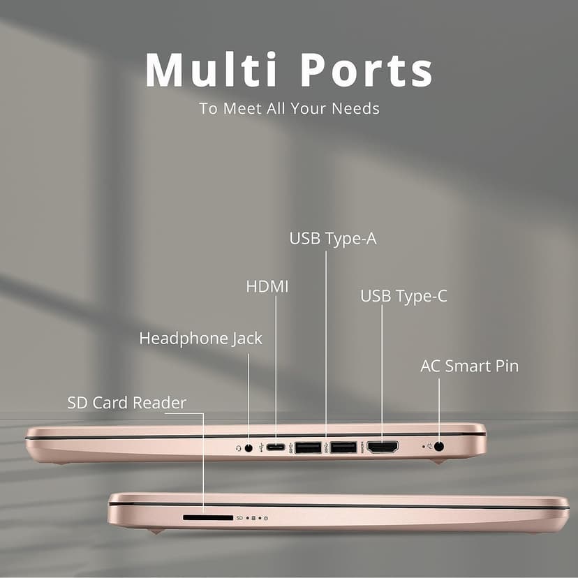 HP Stream 14" HD Thin and Light Laptop, Intel Celeron N4120, 16GB RAM, 64GB eMMC Storage, Long Battery Life, HD Webcam, HDMI, Rose Gold, Office 365 1-Year, Windows 11 S, 128GB Cuertns MicroSD