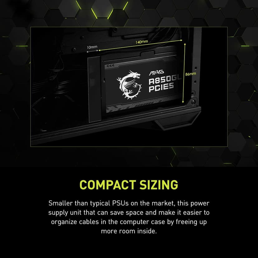 MSI MAG A850GL PCIE 5.1 & ATX 3.1 Gaming Power Supply - Full Modular - 80 Plus Gold Certified 850W - Compact Size - ATX PSU - 10 Year Warranty