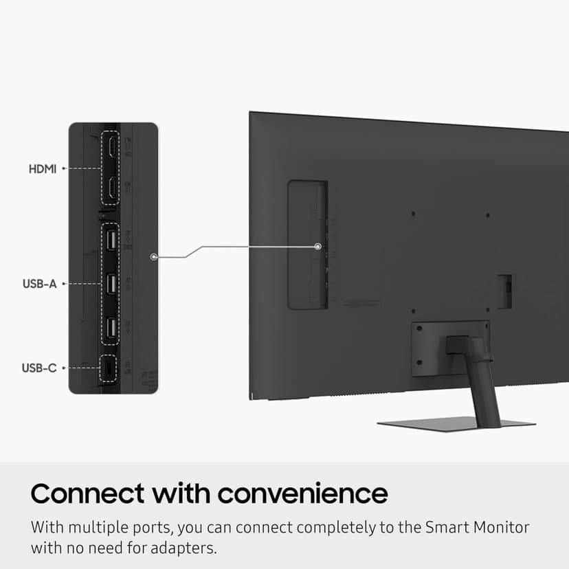 Samsung 43-Inch M7 (M70D) Series 4K UHD Smart Monitor, Speakers, HDR10, USB-C, Multiple Ports, Gaming Hub, SolarCell Remote, Vision Accessibility Tools, LS43DM702UNXGO, Black