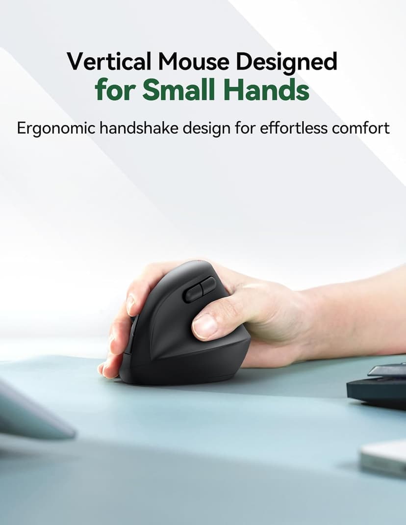 TECKNET Mini Vertical Wireless Mouse, Ergonomic Mouse for Small Hands, 4800DPI, 5 Adjustable DPI Levels, 6 Buttons, 2.4GHz Silent Optical Wireless Mouse for Laptop, Computers, PCs, Macs