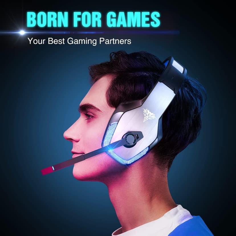 BENGOO V-4 Gaming Headset for Xbox Series X|S, Xbox One, PS5, PC, Mac, Nintendo Switch, Noise Cancelling Over Ear Headphones with Mic, LED Light, 7.1 Surround Sound, Soft Memory Earmuffs, 3.5mm
