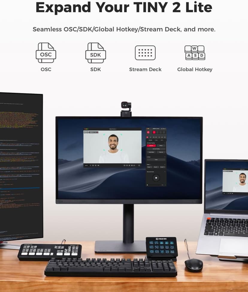 OBSBOT Tiny 2 Lite 4K Webcam for PC, AI Tracking PTZ Streaming Camera with 1/2" Sensor, Gesture Control, 60 FPS, HDR, Microphones, Web Camera for Desktop Computer, Laptop, Meeting, Video Calls, etc.