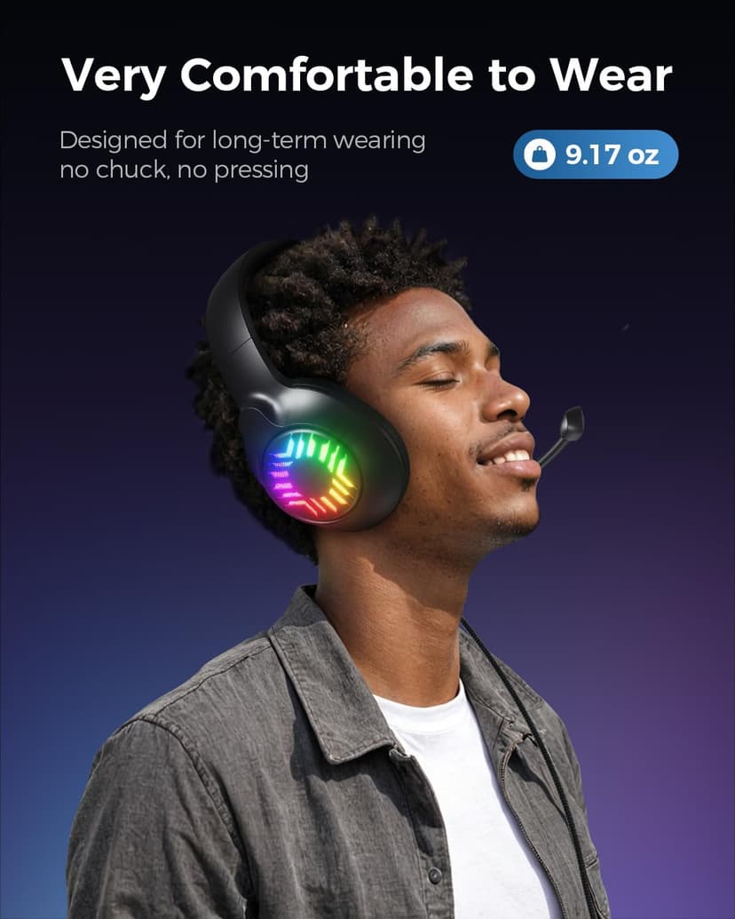 Stereo Gaming Headset, Wired Gaming Headphones Over Ear, Noise Cancelling Mic, 9 Colors Gradient RGB Ligh, Soft Memory Earmuffs for PC, Xbox One/Series PS5 PS4 Controllers, Nintendo (Black)