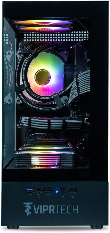 ViprTech Stryker 3.0 Liquid-Cooled PC - AMD Ryzen 7 (4.1GHz Turbo), RTX 3060 12GB, 32GB DDR4 3200, 1TB NVMe SSD, 700W PSU, WiFi BT, Win 11 Pro, RGB, Gaming Desktop Computer Prebuilt, Black