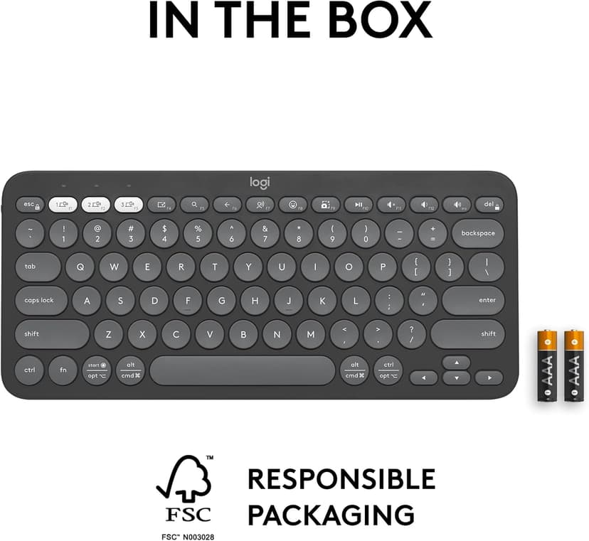 Logitech Pebble Keys 2 K380s, Multi-Device Bluetooth Wireless Keyboard with Customizable Shortcuts, Slim and Portable, Easy-Switch for Windows, macOS, iPadOS, Android, Chrome OS - Tonal Graphite